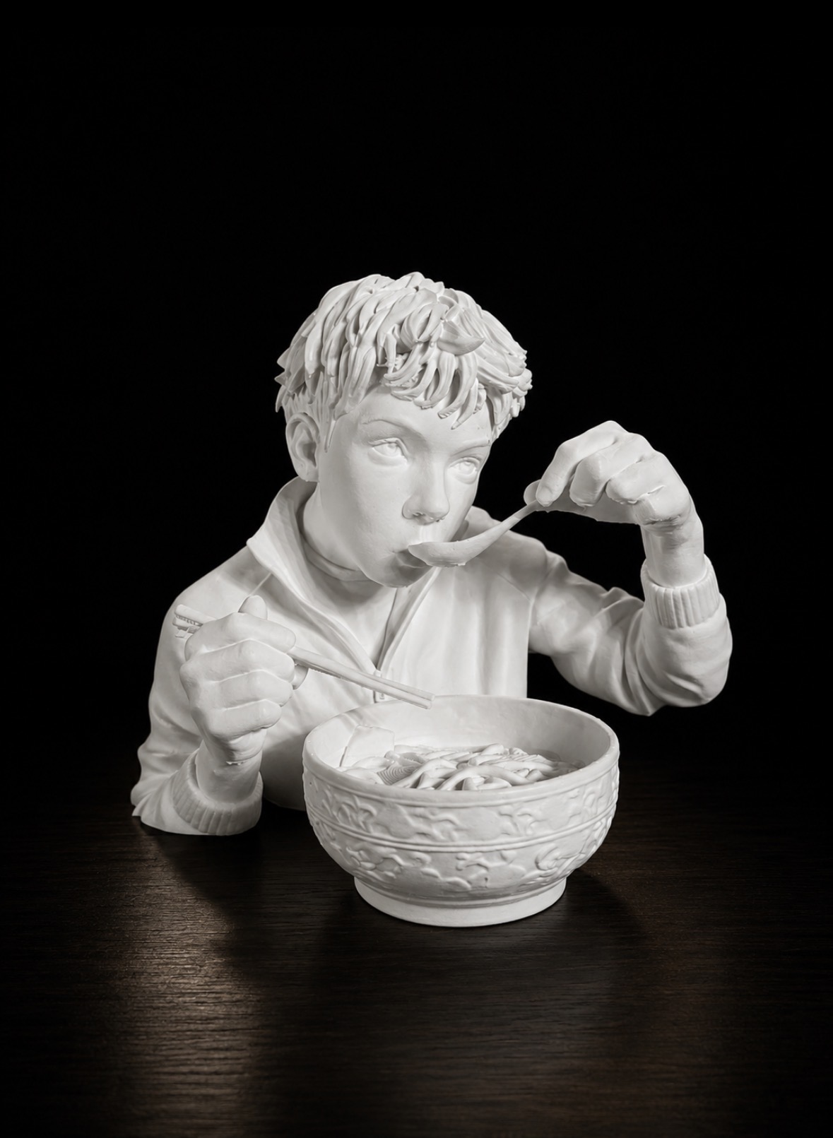Escultura Mini Me — busto branco em impressão 3D